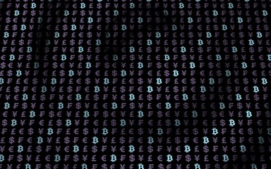 Bitcoin and currency on a dark background. Digital Cryptocurrency symbol. Wave effect, currency market fluctuations. Business concept. 3D illustration