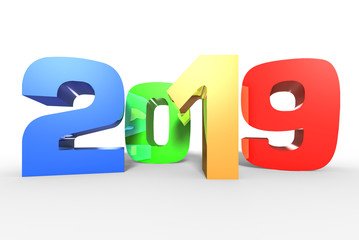2019 3D,banner 2019,year 2019 white background.