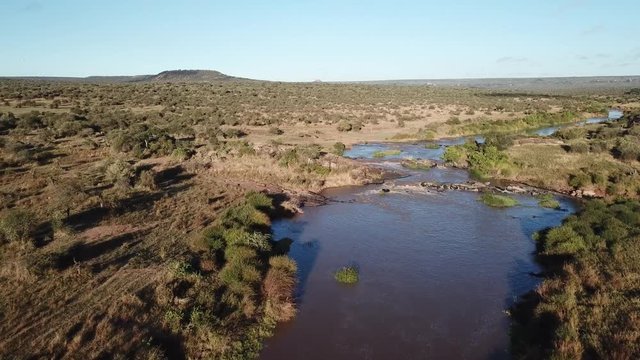 Aerial drone footage wilderness and river in Kenya, East Africa  