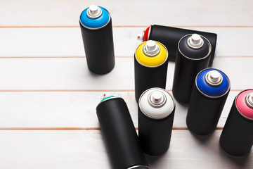 Spray paint cans close up