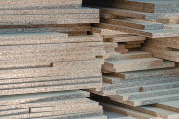 board chipboard cut parts for furniture production close-up