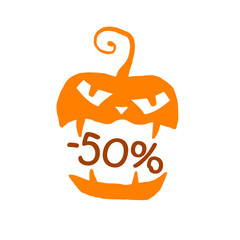 Halloween Sale Badges and Labels with Percentage Discounts on White Background