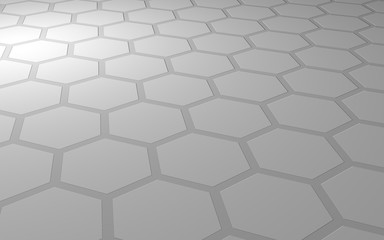 Honeycomb on a gray background. Perspective view on polygon look like honeycomb. Extruded, bump cell. Isometric geometry. 3D illustration