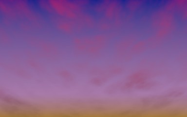 Cumulus pink clouds in the purple sky at sunset. Abstract group of clouds in the evening. 3D illustration