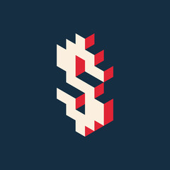 Obraz premium Dollar isometric pixel icon. Vector illustration