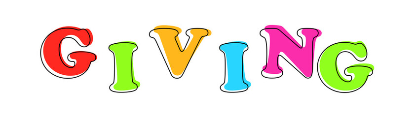 Giving - multicolored cartoon text on white background