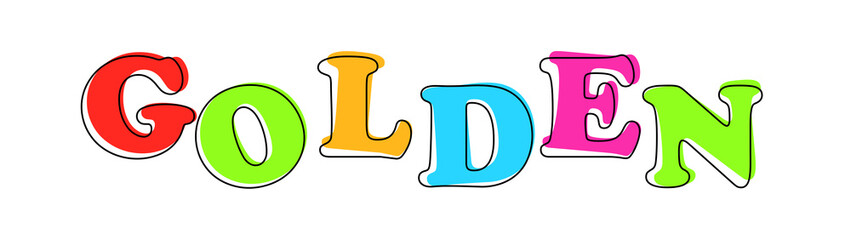 Golden - multicolored cartoon text on white background