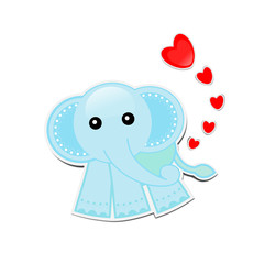 Blue Elephant cartoon with hearts on white