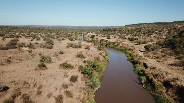 Aerial drone footage wilderness and river in Kenya, East Africa  