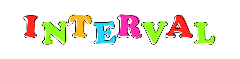 Interval - multicolored cartoon text on white background