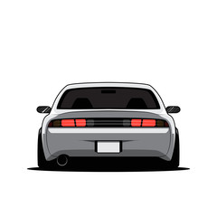 Cartoon japan tuned car isolated. Back view. Vector illustration - obrazy, fototapety, plakaty