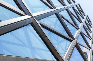  Skyscraper metal frames and glass windows close-up     