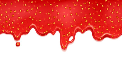 Drips of strawberry jam. Sweet background.