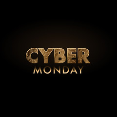 Fototapeta premium Cyber Monday sale technology banner. Board pattern with gold texture. Vector illustration.