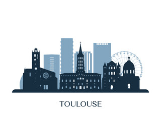 Toulouse skyline, monochrome silhouette. Vector illustration. - obrazy, fototapety, plakaty