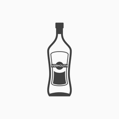 Bottle of vermouth monochrome icon. Vector illustration.