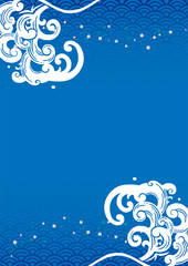 波　背景　青　A判　縦