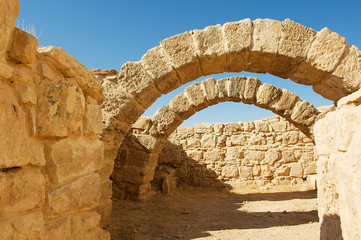 Ruins of a Roman house at an archeological site in Umm ar-Rasas, Jordan. UNESCO World heritage.