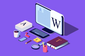 Isometric Concept for Blog, Blogging concept, post, content strategy, social media, chatting. Vector illustration for web page, social media, documents, cards, posters.