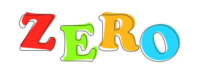 Zero - multicolored cartoon text on white background