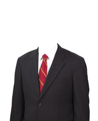 Man Suit Without Head on White Background.