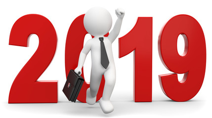 3D Illustration Jahreswechsel 2019 Männchen Businessman