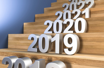 3D Illustration Stufen aus Holz 2019