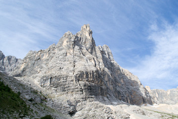 The majestic Sorapiss peak in the italian Alps range, in particoular in the Dolomites. It is one of the highest in this group of mountains around 3000mt on the sea level