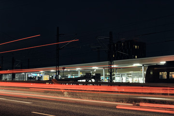 Time exposure mannheim city driving fast highway central station dark