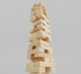 Wooden block tower game isolated on white background