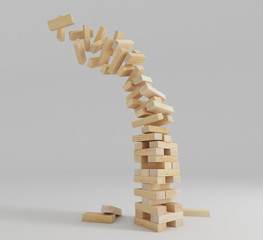 Wooden block tower game isolated on white background