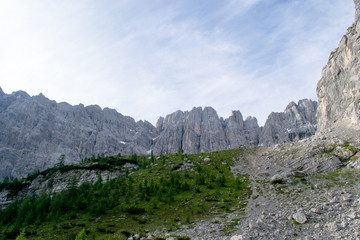 Detail of the majestic Sorapiss peak in the italian Alps range, in particoular in the Dolomites. It is one of the highest in this group of mountains around 3000mt on the sea level