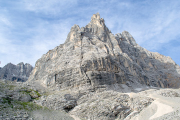 The majestic Sorapiss peak in the italian Alps range, in particoular in the Dolomites. It is one of the highest in this group of mountains around 3000mt on the sea level