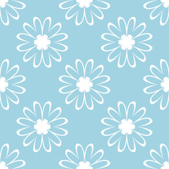 Fototapeta na wymiar White flowers on blue background. Ornamental seamless pattern
