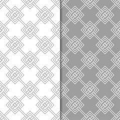 Gray and white geometric seamless patterns