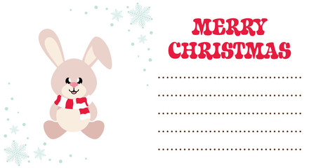 cartoon cute bunny with scarf sitting christmas card