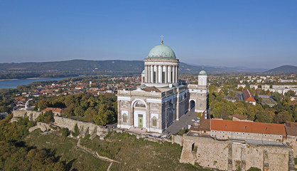 Fototapeta na wymiar Aerial view of the Esztergom Basilica in Esztergom, Hungary