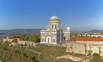 Fototapeta na wymiar Aerial view of the Esztergom Basilica in Esztergom, Hungary