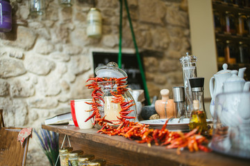 mason jar with chilly peppers 