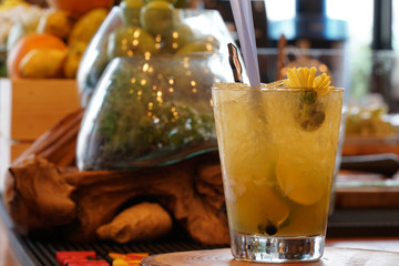 Pineapple cocktail at the bar in the restaurant.