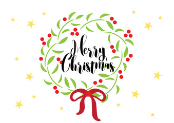 merry christmas floral wreath garland vector