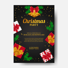 christmas poster template with illustration of gift box and fir branch