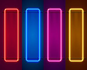 Neon frame sign in the shape of a square. Set color. template design element. Vector illustration