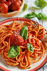 Pasta with tomato sauce and meatballs
