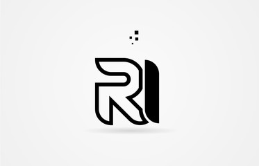 black and white alphabet letter ri r i logo icon design