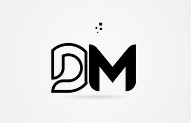 black and white alphabet letter dm d m logo icon design