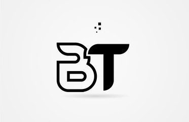 black and white alphabet letter bt b t logo icon design