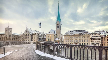 Foto op Canvas Old Zurich town in winter, view on lake © lena_serditova