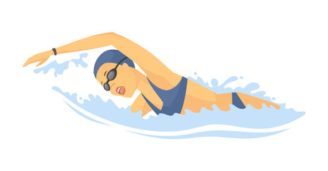 Swimming woman - modern colorful vector cartoon character illustration