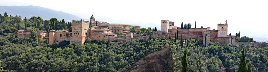 Fototapeta na wymiar Panorama view of the historic Alhambra Palaces and Generalife Gardens in Granada, Spain.